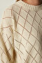 Women's Cream Diamond Patterned Openwork Knitwear Sweater NF00074 - 5