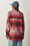 Women's Red Lumberjack Oversize Stamp Shirt Jacket TU00035 - 9