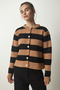 Women's Biscuit Black Stylish Buttoned Striped Knitwear Cardigan NF00078