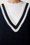 Women's Navy Blue V-Neck Stripe Detailed Oversize Knitwear Sweater YY00191 - 4