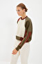 Khaki Thick Fleece Inside Color Block Regular/Regular Fit Knitted Sweatshirt TWOAW21SW0116 - 4