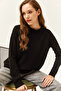 Women's Black Tiny Pompom Soft Textured Knitwear Sweater KZK-19000689 - 4