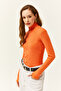 Women's Orange Turtleneck Finger Detailed Lycra Blouse BLZ-19001644 - 6
