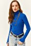 Women's Cobalt Blue Turtleneck Finger Detailed Lycra Blouse BLZ-19001644 - 4
