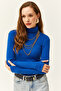 Women's Cobalt Blue Turtleneck Finger Detailed Lycra Blouse BLZ-19001644 - 5