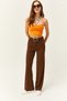 Women's Brown Metal Buckle Belt Scuba Crepe Palazzo Trousers PNT-19000208