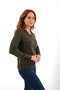 Women's Khaki 100% Organic Cotton V-Neck Knitwear Sweater Blouse Trıst-6102 - 5