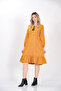 Plain Flannel Elastic Sleeve Ruffled Skirt Winter Mustard Yellow Dress - 4