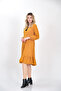 Plain Flannel Elastic Sleeve Ruffled Skirt Winter Mustard Yellow Dress - 3