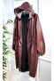 Plus Size Benna Gathered Waist Hooded Medium Length Leather Trench - Claret Red - 3