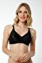 6070 Women's 3-Piece Rib 100% Cotton Black Thin Strap Recovery Bra - 3