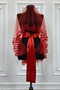 Red Bridal Veil Set, Glass Beads and Sequins Printed Henna Veil Set 6 Pieces - 2