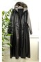 Large Size Lema Waist Gathered Hooded Full Length Leather Trench - Black - 5