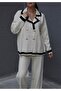 Beige Cream Standard Size(Oversized) Gold Double-Breasted Four-Button Cardigan Pants Acrylic Knit Set - 4