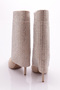 Women's Stone Embroidered Heeled Boots Beige Suede Silver Stone 22383236 - 3
