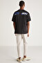Dalton Men's - Printed Black Oversize T-shirt 100% Cotton - 5