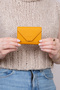 3639 Genuine Real Leather Women Men Magnetic Accordion Wallet Card Holder Yellow - 6