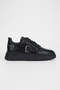 Men's Black Genuine Leather Sneakers & Sports Shoes