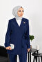 Jacket Side Tie Trousers Set Navy Blue - 4