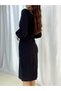 Women's Black Balloon Sleeve Double Breasted Collar Crepe Fabric Midi Length Graduation Wedding Wedding Dress - 9