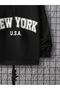 Men's Black Half Zipper NEW YORK U.S.A Printed High Collar Sweater - 4
