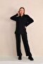 Black Zipper Collar Soft Fabric Maternity and Maternity Tracksuit Set