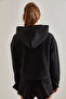 Women's Black Hooded Printed Three-Thread Sweatshirt 60061004 - 3