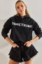 Women's Black Hooded Printed Three-Thread Sweatshirt 60061004