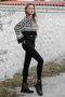 Black Denim Elastic Waist Narrow Leg Leggings Trousers - 3