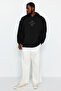 Black Large Size Oversize/Wide Cut Hooded Reflective Print Inside Fleece Sweatshirt Tmnaw24Ao00029 - 4