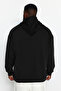 Black Large Size Oversize/Wide Cut Hooded Reflective Print Inside Fleece Sweatshirt Tmnaw24Ao00029 - 7
