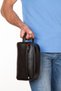 Men's Black Leather Portfolio Clutch Bag Travel Shaving Cosmetic Clutch Bag - 5