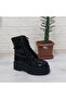 M.P 1425 Black Patent Leather 4cm Sole Furry Fleece Shiny Women's Boots - 8