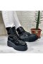 M.P 1425 Black Patent Leather 4cm Sole Furry Fleece Shiny Women's Boots