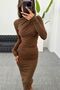 Stylish, body-hugging long smock detail draped long sleeve women's midi length evening dress - 2