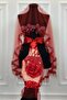 Red Bridal Veil Set, Crystal Bead Embroidered Henna Veil Set 6 Pieces - 5