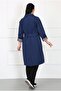 Women's Indigo Water Repellent Bondit Fabric Large Size Trench Coat - 2
