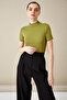 Women's Oil Green Short Sleeve Blouse - 2