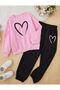 Heart Printed Girls/Boys Crew Neck Sweatshirt Tracksuit Set