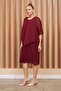 Stone Detailed Pleated Plus Size Burgundy Evening Dress - 4