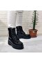 M.P 1425 Black Patent Leather 4cm Sole Furry Fleece Shiny Women's Boots - 5