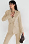Beige Double Breasted Blazer Jacket Carrot Pants Suit - 3