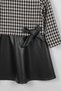 Girl's Black Skirt Leather Detailed Houndstooth Dress - 2