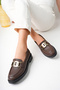Brown Women's Shoes with Genuine Leather Buckle - 2