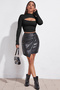 Women's Black Plunging Neckline Long-Sleeve Cut Out Cropped Top Blouse - 6