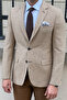 Slim Cut Special Production Herringbone Mono Collar Wool Jacket - 3