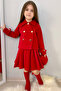 Girl's Red Pleated Skirt and Jacket Suede Set - 2