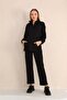 Black Maternity and Maternity Hooded Sweatshirt Tracksuit Set - 2