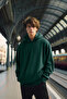 Yeşil Oversize/Geniş Kesim Kapüşonlu İçi Polar/Sıcak Tutan Sweatshirt TMNAW23SW00195