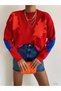 New Year's Red Oversize Knitwear Sweater - Leaf Pattern, Crew Neck 0162
